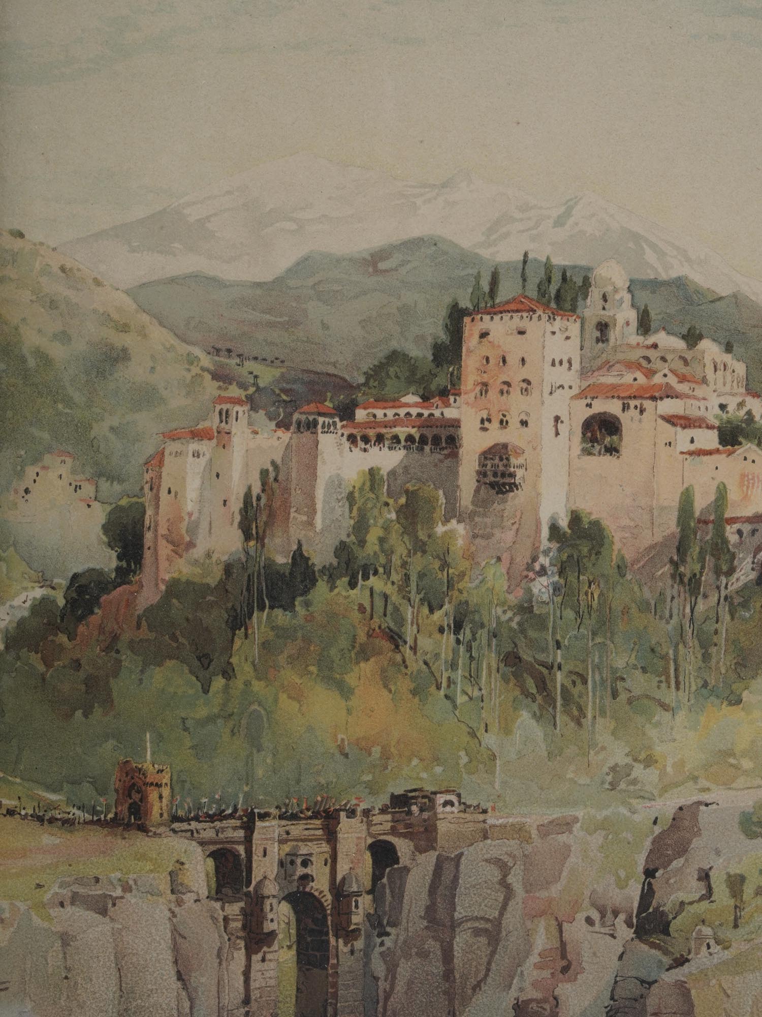 HARRY FENN WATERCOLOR PAINTING ANCIENT ALHAMBRA PIC-1